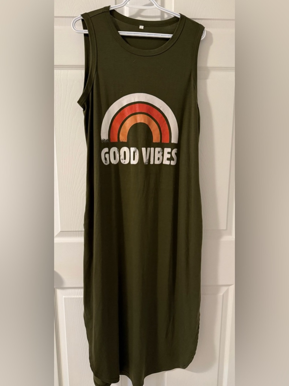 Good Vibes Olive Green Graphic Tank Dress